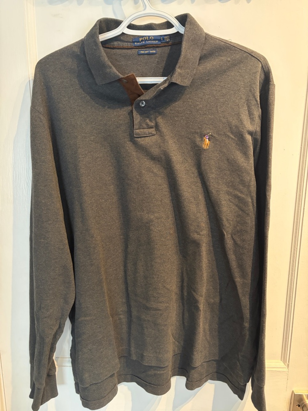 Polo by Ralph Lauren Men's Gray Long Sleeve Polo with Embroidered Pony